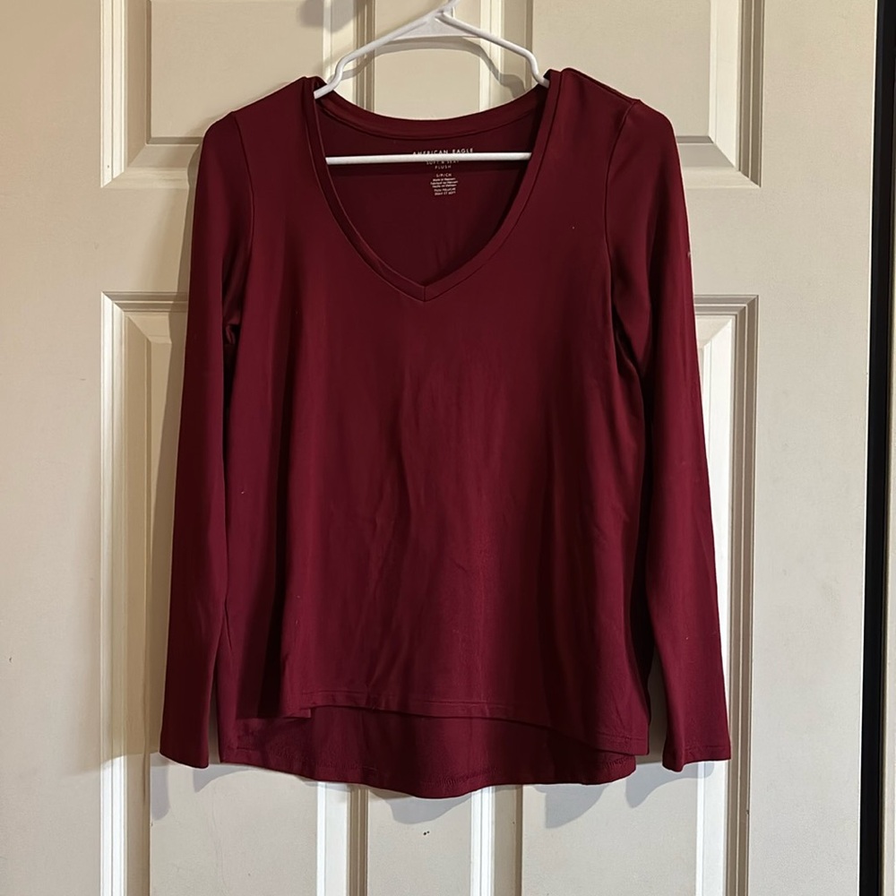 AE American Eagle V-Neck Sweater Long Sleeve Shirt Red Small